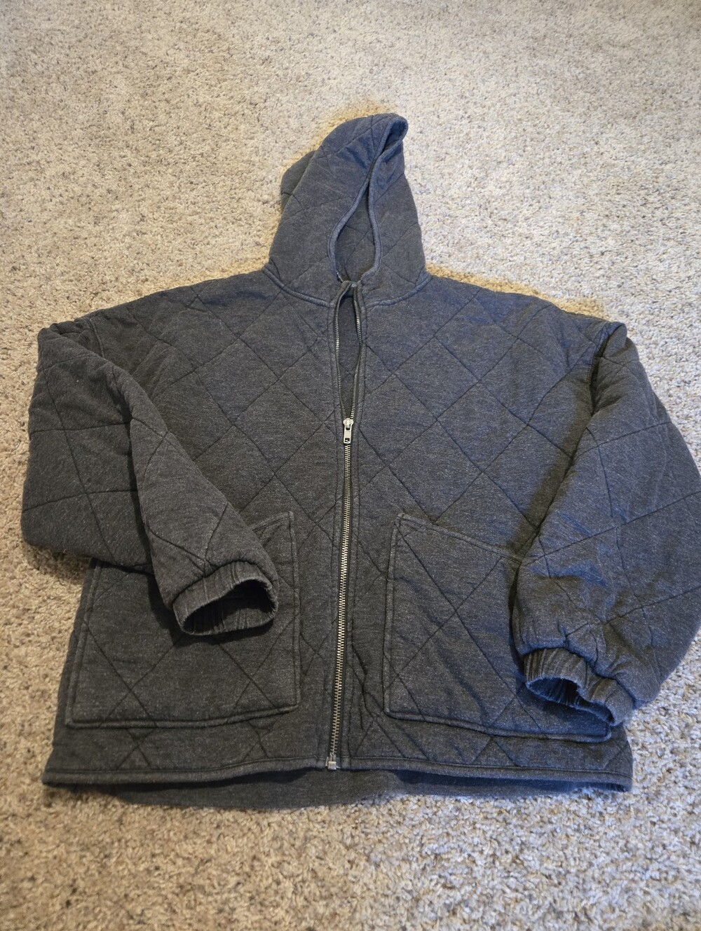 Unisex Quilted Hooded Jacket - Charcoal Gray